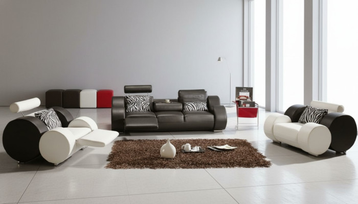 LEDEREN BANKSTEL MET USB LEER GARNITUUR 3+2+1 ZITS BANKSTEL ONTWERP SOFA NIEUW