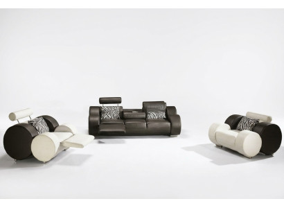 LEDEREN BANKSTEL MET USB LEER GARNITUUR 3+2+1 ZITS BANKSTEL ONTWERP SOFA NIEUW