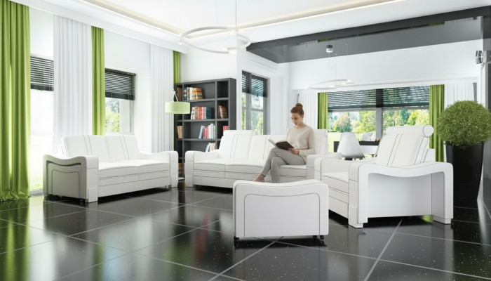 LEDERBANK 3+2+1 BANK +USB GARNITUUR BEKLEDINGSGARNITUUR DESIGN BANK BANKSTEL NIEUW