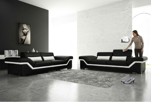 Leren bank met USB op maat Sofa 3 + 3 zits designbank gestoffeerd lederen salon