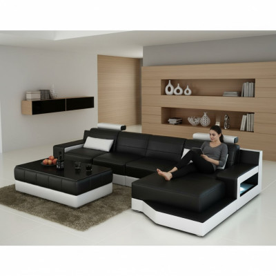 LEREN HOEKBANK MET USB-SOFA BED SOFA COUCH SET WOONLANDSCHAP NIEUW