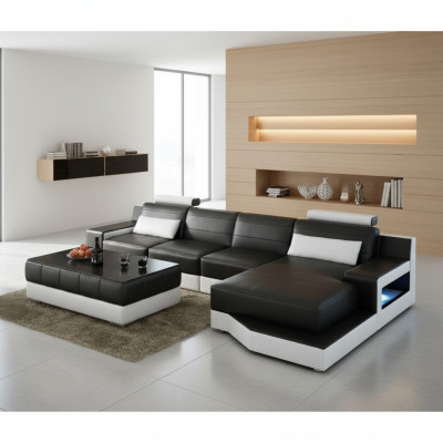 LEREN HOEKBANK MET USB-SOFA BED SOFA COUCH SET WOONLANDSCHAP NIEUW