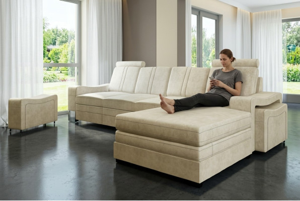 Textielbank hoekbank stoffen bank met USB-hoekbank bank stoffering loungehoek nieuw