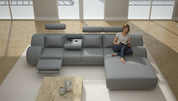 Ontwerper set woonlandschap hoekbank bank USB-bekleding leren bankstellen grijze sofa's.