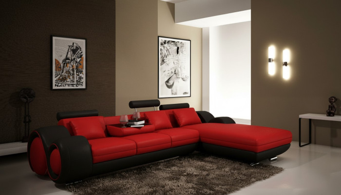 Gepatenteerd ontwerp hoekbank Sofa + USB, gestoffeerd lederen hoekbank BERLIN zitgroep