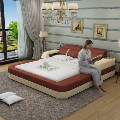 Luxe leren bed USB design boxsprings dubbel Modern huwelijk 140/160/180 LB8823