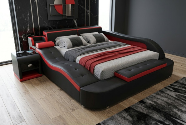 Dubbel luxe leren bed + USB gestoffeerde bedden moderne hotel multifunctioneel