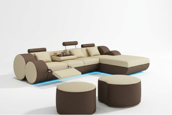 Ontwerper leren hoekbank woonlandschap leren bank + USB-set hoekbank Madrid