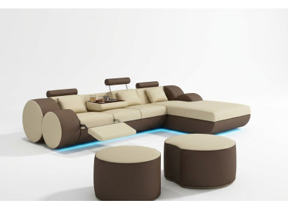 Ontwerper leren hoekbank woonlandschap leren bank + USB-set hoekbank Madrid