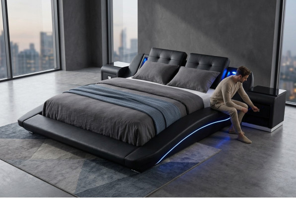 Luxe lederen designbedden Dubbel bed met USB Huwelijk Exclusief 180x200 cm