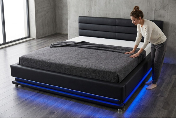 Luxe lederen design gestoffeerde bedden tweepersoons met USB 140/160/180/200 cm bed.