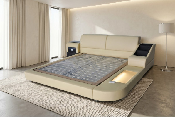 Exclusieve multifunctionele tweepersoonsbedden hotelhuwelijk gestoffeerd lederen bed + USB luxe nieuw