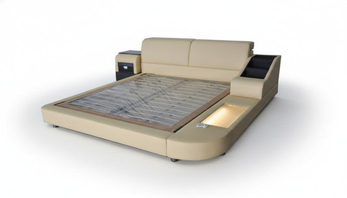 Exclusieve multifunctionele tweepersoonsbedden hotelhuwelijk gestoffeerd lederen bed + USB luxe nieuw