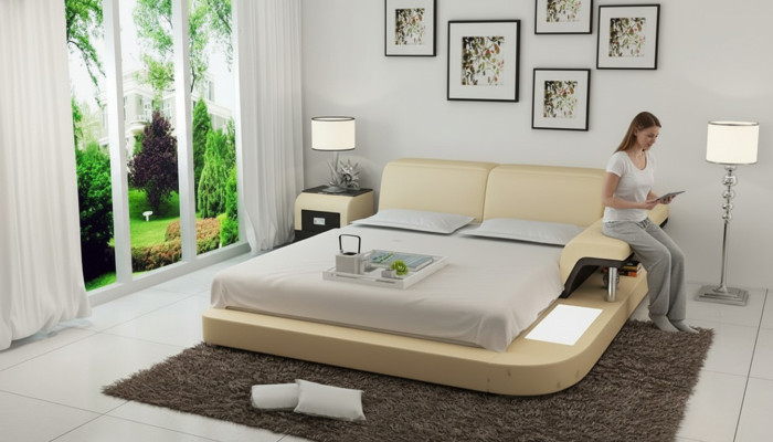 Ontwerp bed XXL Grote bedden Lederen Hotelbekleding 180x200 Multifunctioneel rek USB