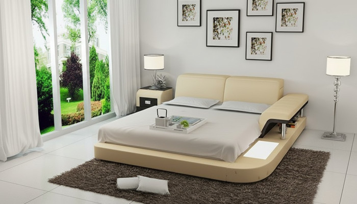 Ontwerp bed XXL Grote bedden Lederen Hotelbekleding 180x200 Multifunctioneel rek USB