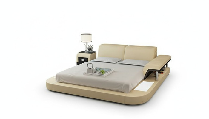 Ontwerp bed XXL Grote bedden Lederen Hotelbekleding 180x200 Multifunctioneel rek USB