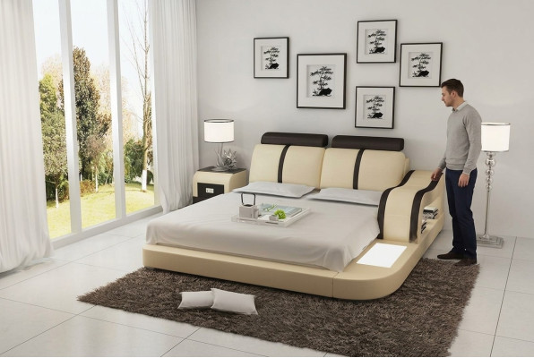 Ontwerp Bed XXL Grote Bedden Leer Hotel Bekleding 180x200 Multifunctioneel Rek USB