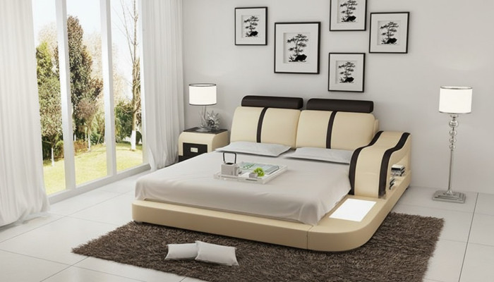 Ontwerp Bed XXL Grote Bedden Leer Hotel Bekleding 180x200 Multifunctioneel Rek USB