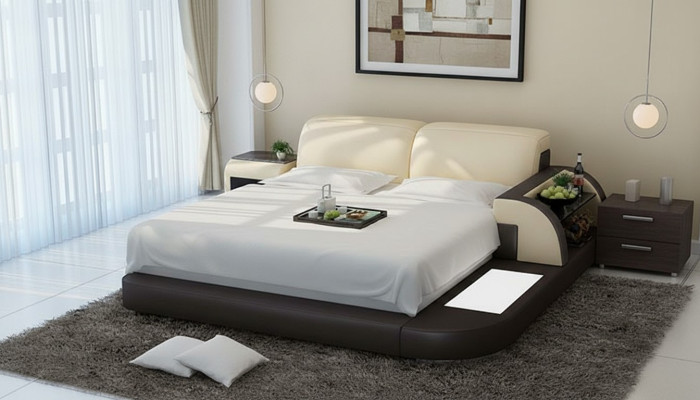 Ontwerp bed XXL Grote Bedden Lederen Hotel Bekleding 180x200 Multifunctioneel Plank USB