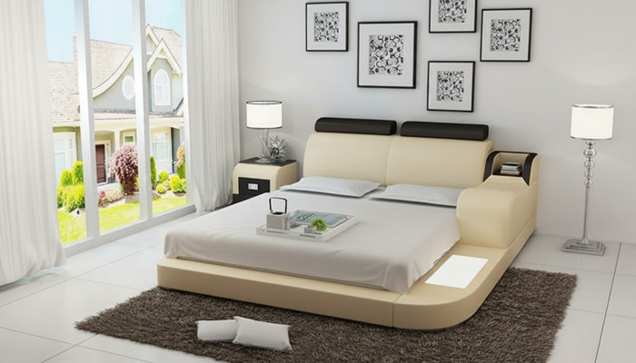 Ontwerp bed XXL Grote bedden Lederen hotel bekleding 160x200 cm Multifunctioneel rek USB