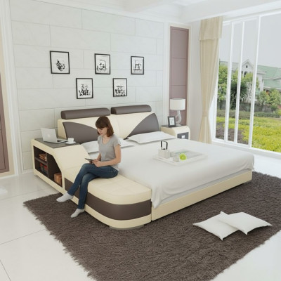 Ontwerp Gestoffeerd Tweepersoonsbed Moderne Slaapkamerbedden 140x200cm + USB & Plank