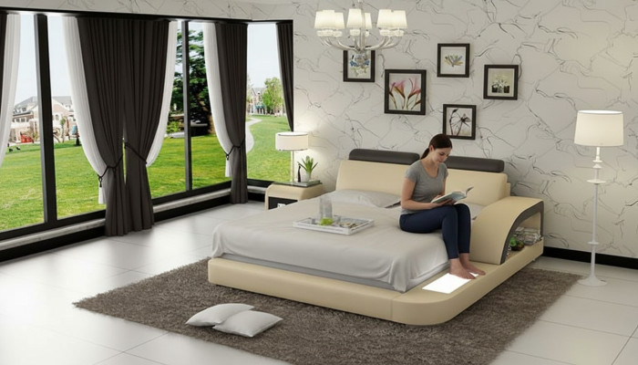 Design Gestoffeerd Tweepersoonsbed Moderne Bedden Slaapkamer met USB & Plank 160x200cm