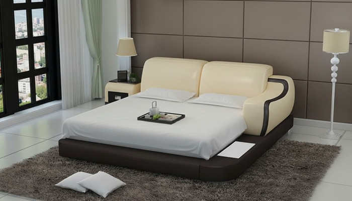 Ontwerpbed XXL Groot Bed Hotel Beklede 200x200 Multifunctionele Plank USB Leer