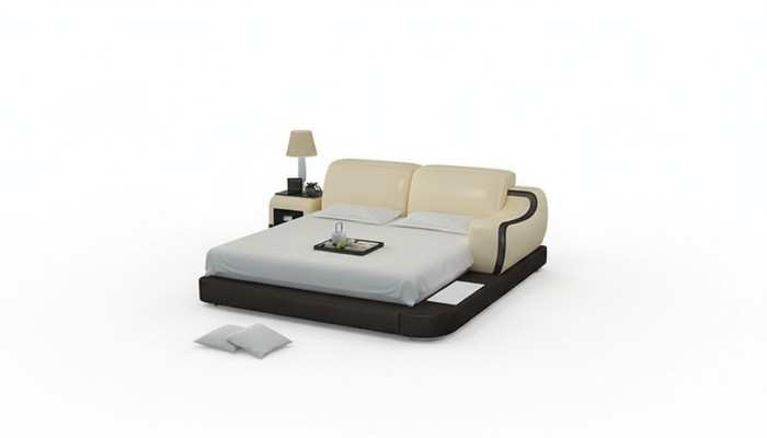 Ontwerpbed XXL Groot Bed Hotel Beklede 200x200 Multifunctionele Plank USB Leer