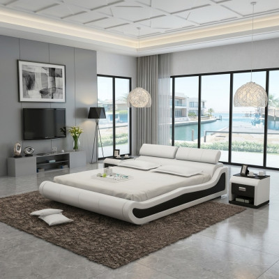 Luxe leren bed met USB-beklede bedden Dubbel Modern Huwelijk 140/160/180 cm
