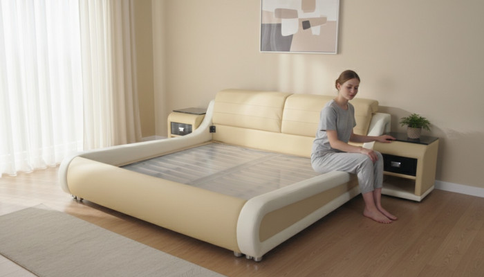 Tweepersoons luxe leren bed + USB-beklede bedden Multifunctioneel LB8831