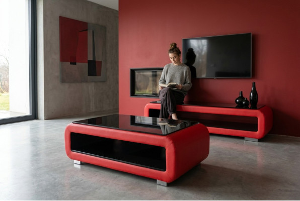 Ontwerper salontafel gestoffeerd leer glas Moderne tafel CT9010 + RTV TS1010 + USB