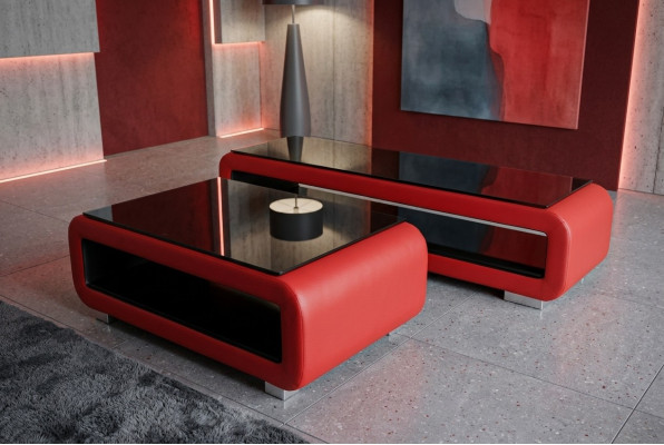 Ontwerper salontafel gestoffeerd leer glas Moderne tafel CT9010 + RTV TS1010 + USB