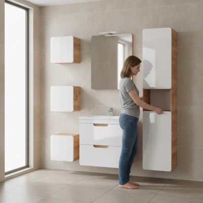 Ontwerp badkamer meubelset Bad 6-delige set garnituur kast wastafel hout