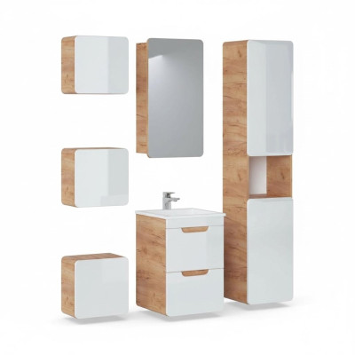 Ontwerp badkamer meubelset Bad 6-delige set garnituur kast wastafel hout
