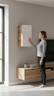 Ontwerp kasten Apotheekkasten Hangend ontwerp houten plank muur
