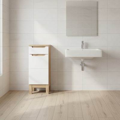 Badkamermeubilair onderkast planken op staanders hoogglans wit badkast