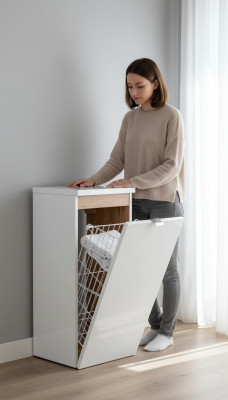 Universelle hangkast kast Decoratief badmeubel met een wasmand