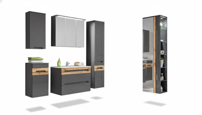 Ontwerp badkamermeubels Bad 5-delige set Garnituur Kast Wastafel Verlichting