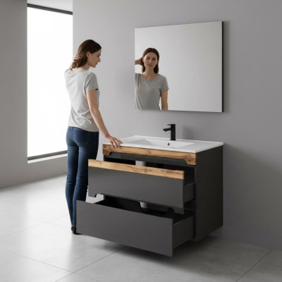 Badkamermeubelset 80cm wastafel met onderkast Moderne decoratieve wastafel