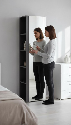 Badkamer hoge kast met spiegeldeur planken badkamermeubel