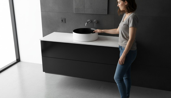 Ronde opzet wastafel zwart wit bakje