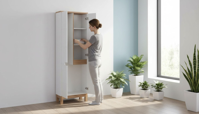 Badkamer kast Hoge kast Kast Opslag Decoratief Wit Badkamer