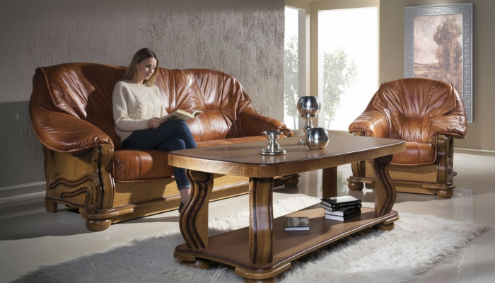 Antieke stijl leren bank bankstel 3+2+1 zits Italiaans leer bekleding