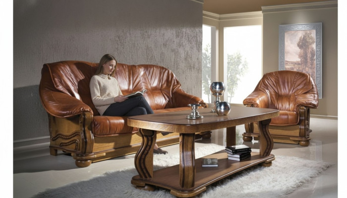 Klassieke bankstel bekleding 3+2 zits bankstel leer houten frame