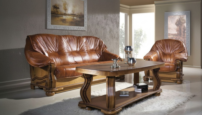 Klassieke bankstel bekleding 3+2 zits bankstel leer houten frame