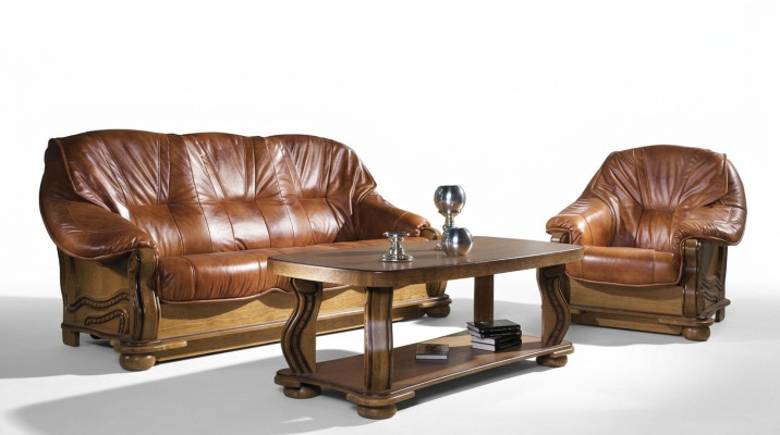 Klassieke bankstel bekleding 3+2 zits bankstel leer houten frame