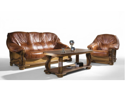 Klassieke bankstel bekleding 3+2 zits bankstel leer houten frame