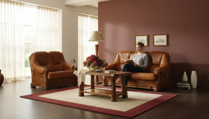 Woonkamer bankstel bank bekleding bank 100% echt leer hout 3+1 - Woonkamer bankstel bank bekleding bank 100% echt leer hout 3+1