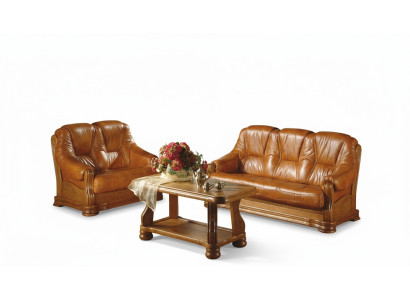 Woonkamer bankstel bank bekleding bank 100% echt leer hout 3+1 - Woonkamer bankstel bank bekleding bank 100% echt leer hout 3+1