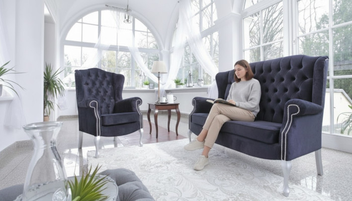 Klassieke Chesterfield tweezitter 2-zitsbank bank gestoffeerd in fluweel couches